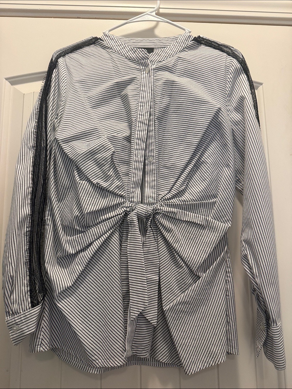 Worthington Black and White Striped Twist-Front Button-Down Shirt